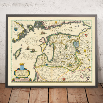 Mappa antica del Baltico di Blaeu, 1644: Stoccolma, Helsinki, Riga, Tallinn, Vilnius 