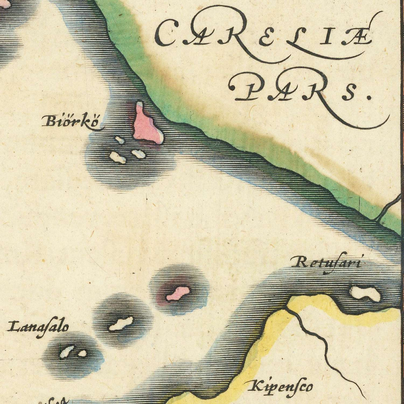 Mapa antiguo decorativo de la región del Báltico de Blaeu, 1644: Estocolmo, Helsinki, Riga, Tallin, Vilna