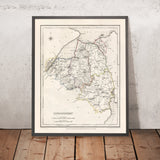 Ancienne carte du comté de Londonderry par Samuel Lewis, 1844 : Coleraine, Limavady, Magherafelt, Portstewart et les montagnes Sperrin