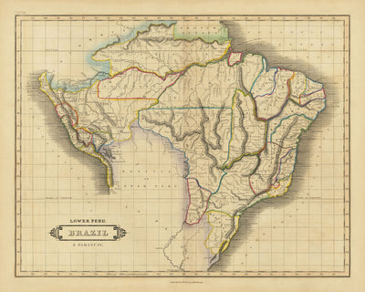 Old Map of South America by Lizars, 1838: Amazon River, Rio de Janeiro, Lima, Mountains, Borders