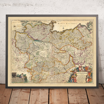 Mapa antiguo de Baja Sajonia por Visscher, 1690: Hamburgo, Berlín, Bremen, Hannover, Mecklemburgo, Valle del Elba