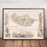 Old Map of Madeira by Fullarton, 1865: Funchal, Pico Ruivo, Funchal Bay, Vignettes, Topography