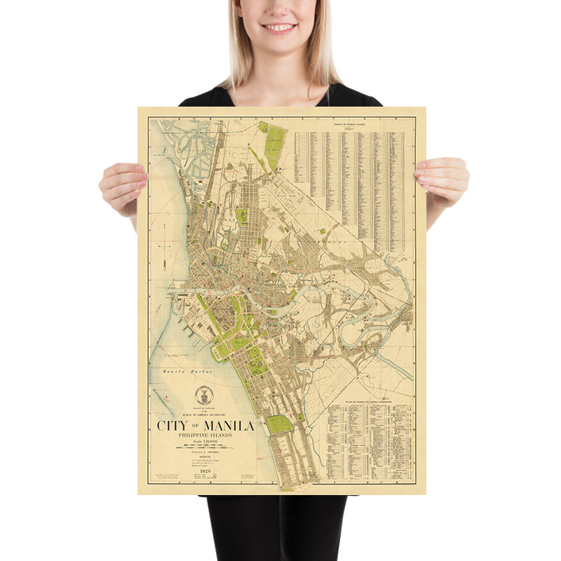 Old Map of Manila, Philippines by John Bach, 1920: Intramuros, Ermita ...