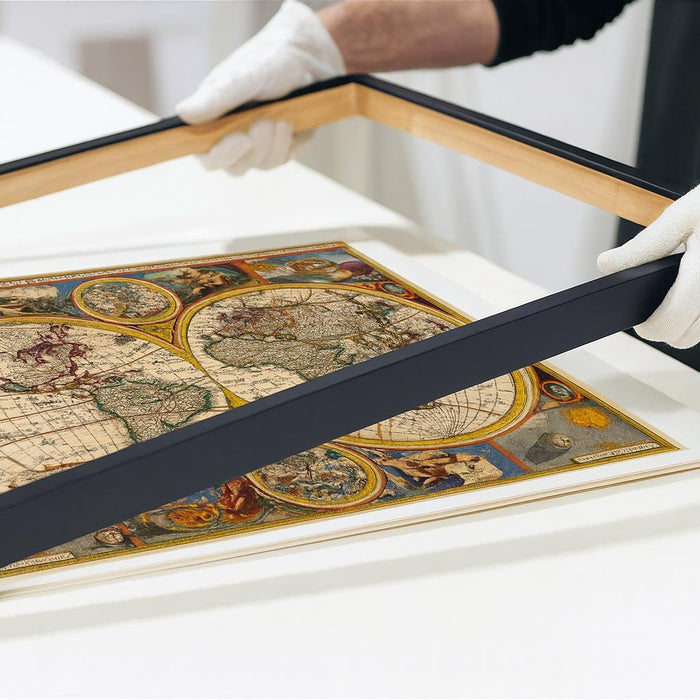 Close-up of a finished frame and map print