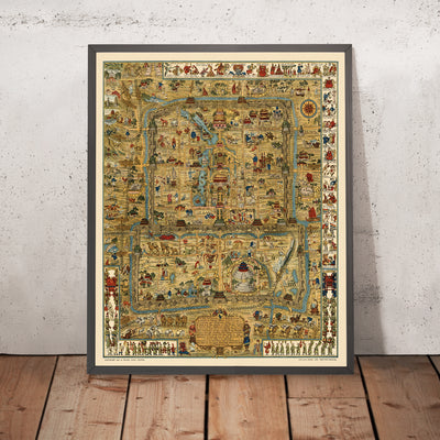Ancienne carte picturale de Pékin par Dorn, 1936 : Cité interdite, Temple du Ciel, Palais d'été, Tombeaux Ming, Grande Muraille
