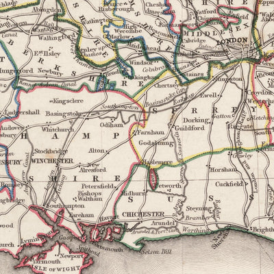 Old County Map of England & Wales by Lewis, 1844: Major Roads & Railways