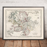 Vecchia mappa della contea di Mayo di Samuel Lewis, 1844: Westport, Ballina, Castlebar, Isola di Achill, Baia di Clew 