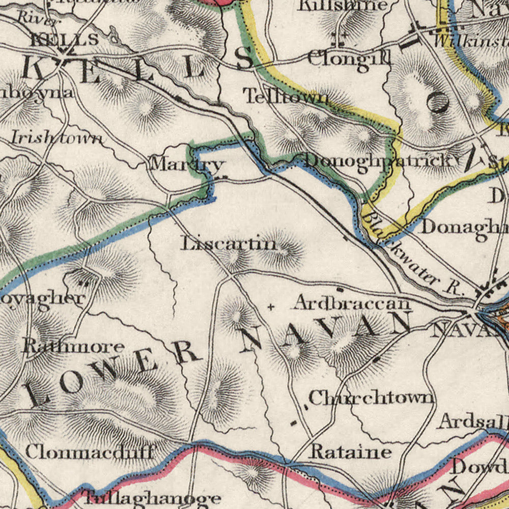 Old Map of County Meath by Samuel Lewis, 1844: Navan, Trim, Kells, Athboy, Hill of Tara