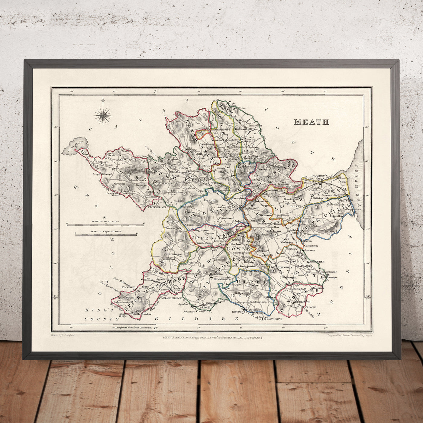 Old Map of County Meath by Samuel Lewis, 1844: Navan, Trim, Kells, Athboy, Hill of Tara
