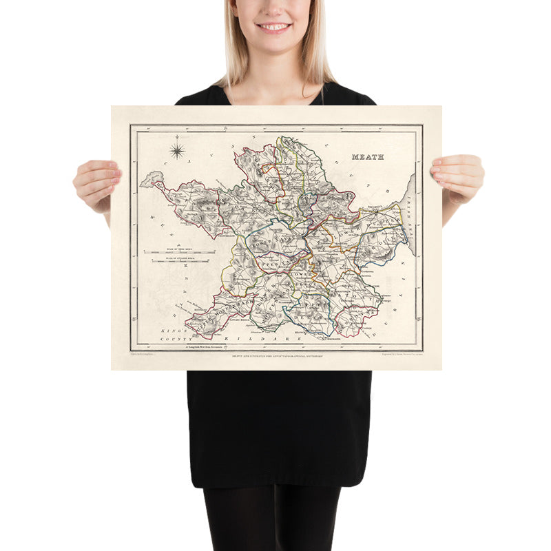 Old Map of County Meath by Samuel Lewis, 1844: Navan, Trim, Kells, Athboy, Hill of Tara