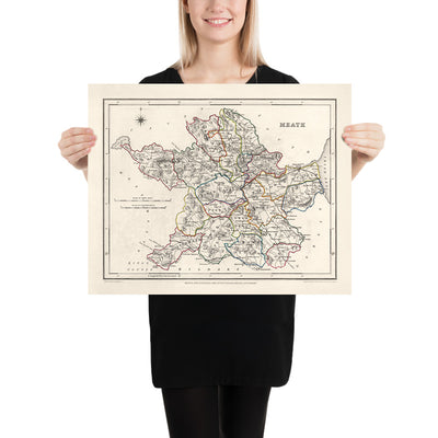 Old Map of County Meath by Samuel Lewis, 1844: Navan, Trim, Kells, Athboy, Hill of Tara