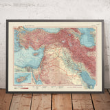 Ancienne carte du Moyen-Orient, 1967 : Turquie, Iran, Irak, Chypre, Israël, Jordanie 