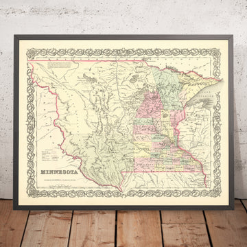 Alte Karte von Minnesota von J. H. Colton, 1856: St. Paul, St. Anthony, Stillwater, Mendota und Wabasha 