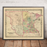 Alte Karte von Minnesota & Dakota von Colton, 1860: St. Paul, Minneapolis, St. Anthony, Mendota und Pembina 
