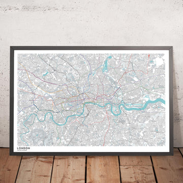 Moderne London-Karte mit echten U-Bahn- und Überlandbahn-Routen 