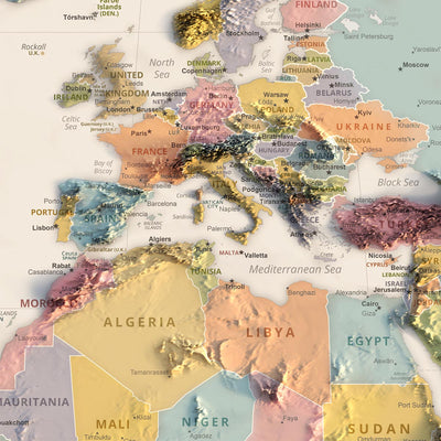 Modern World Map: Political Borders, Robinson Projection, Capitals & Major Cities