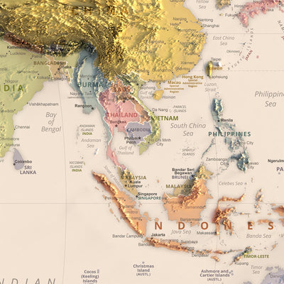 Modern World Map: Political Borders, Robinson Projection, Capitals & Major Cities
