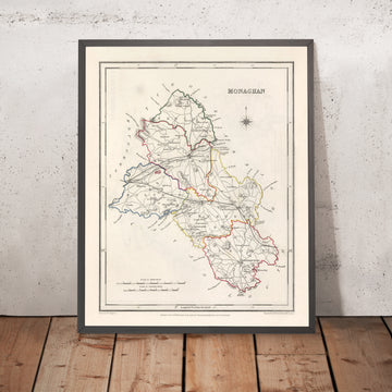 Ancienne carte du comté de Monaghan par Samuel Lewis, 1844 : Castleblayney, Clones, Ballybay, Carrickmacross, Glaslough