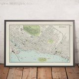 Mapa antiguo de Montreal por Cram, 1901: Parque y cementerio Mount Royal, río San Lorenzo, Viejo Montreal, Universidad McGill, Parque Lafontaine