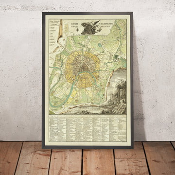 Antica mappa di Mosca di Ivan Marchenkov, 1789: Cremlino, Cattedrale di San Basilio, Piazza Rossa, fiume Moskva, Zamoskvorechye 