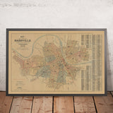 Mappa antica di Nashville di Hopkins, 1908: Fiume Cumberland, Capitolo dello Stato, Vanderbilt, Parco Centennial, Auditorium Ryman 