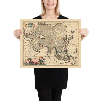 Antiguo mapa de Asia de Visscher, 1690: Oriente Medio, Asia oriental, Asia central, Asia meridional, Asia sudoriental
