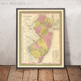 Alte Karte von New Jersey von Tanner, 1847: Garden State, New York City, Philadelphia, Trenton, Princeton und Camden 
