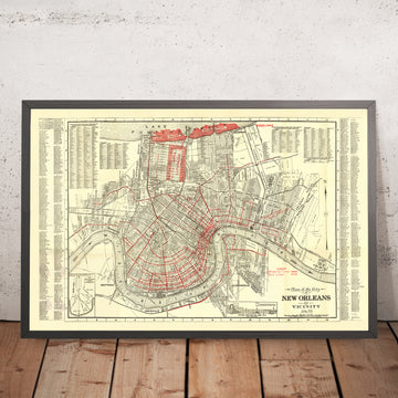 Old Map of New Orleans by Guilot & Adam, 1925: French Quarter, Treme, Algiers, Metairie, and City Park
