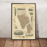 Alte Karte von New York City von Tallis & Rapkin, 1851: Manhattan, Brooklyn, Williamsburgh, Rathaus, Zollhaus 
