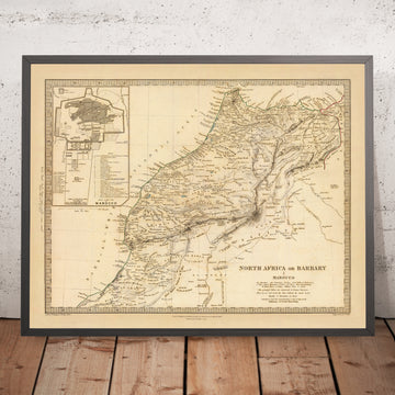 Mappa antica del Marocco di SDUK, 1836: Tribù Berbere e Amazigh, Montagne dell&