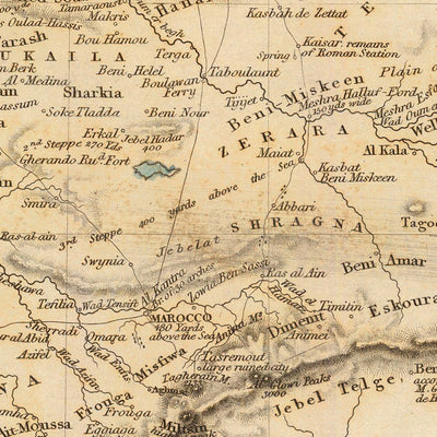 Old Map of Morocco by SDUK, 1836: Berber & Amazigh Tribes, Atlas Mountains, Sahara Desert, Marrakesh, Fez, Casablanca