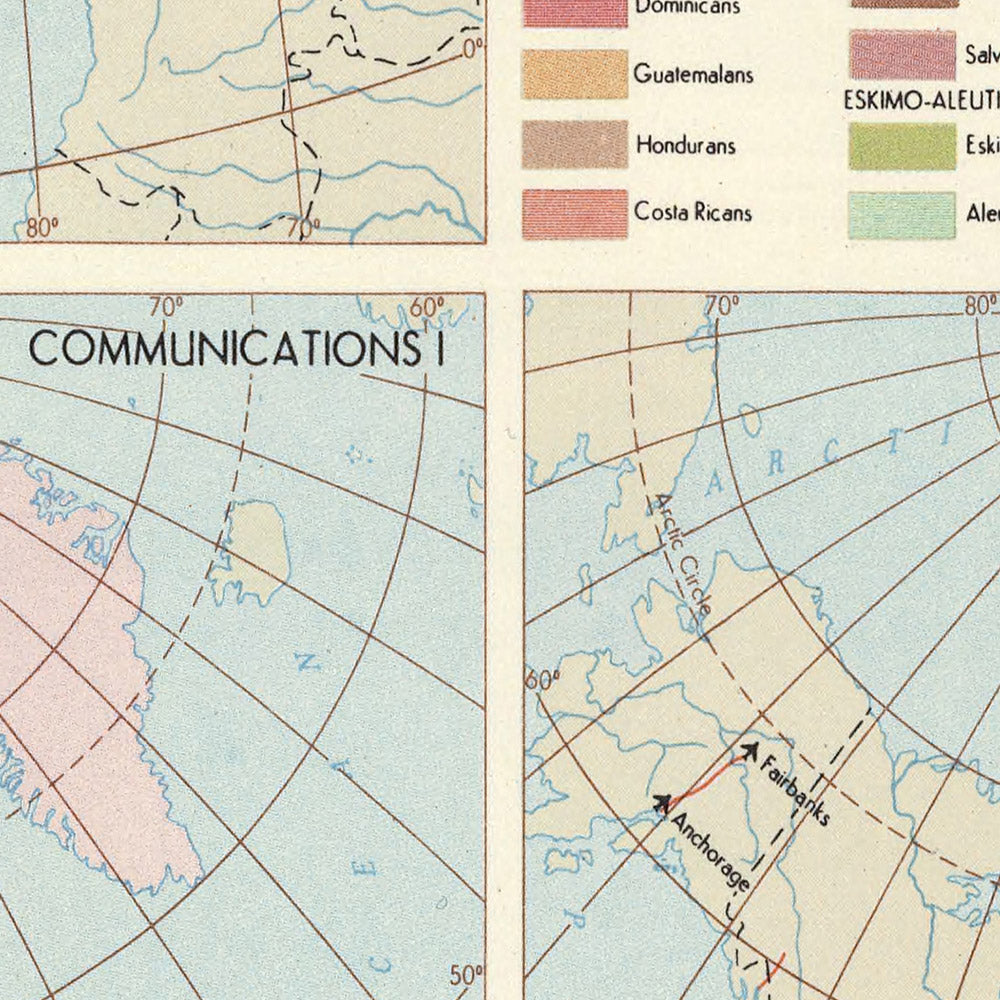Alte Infografik-Karte der nordamerikanischen Demografie und Kommunikation, 1967: Perspektiven des Kalten Krieges, thematische Kartografie und Geodaten