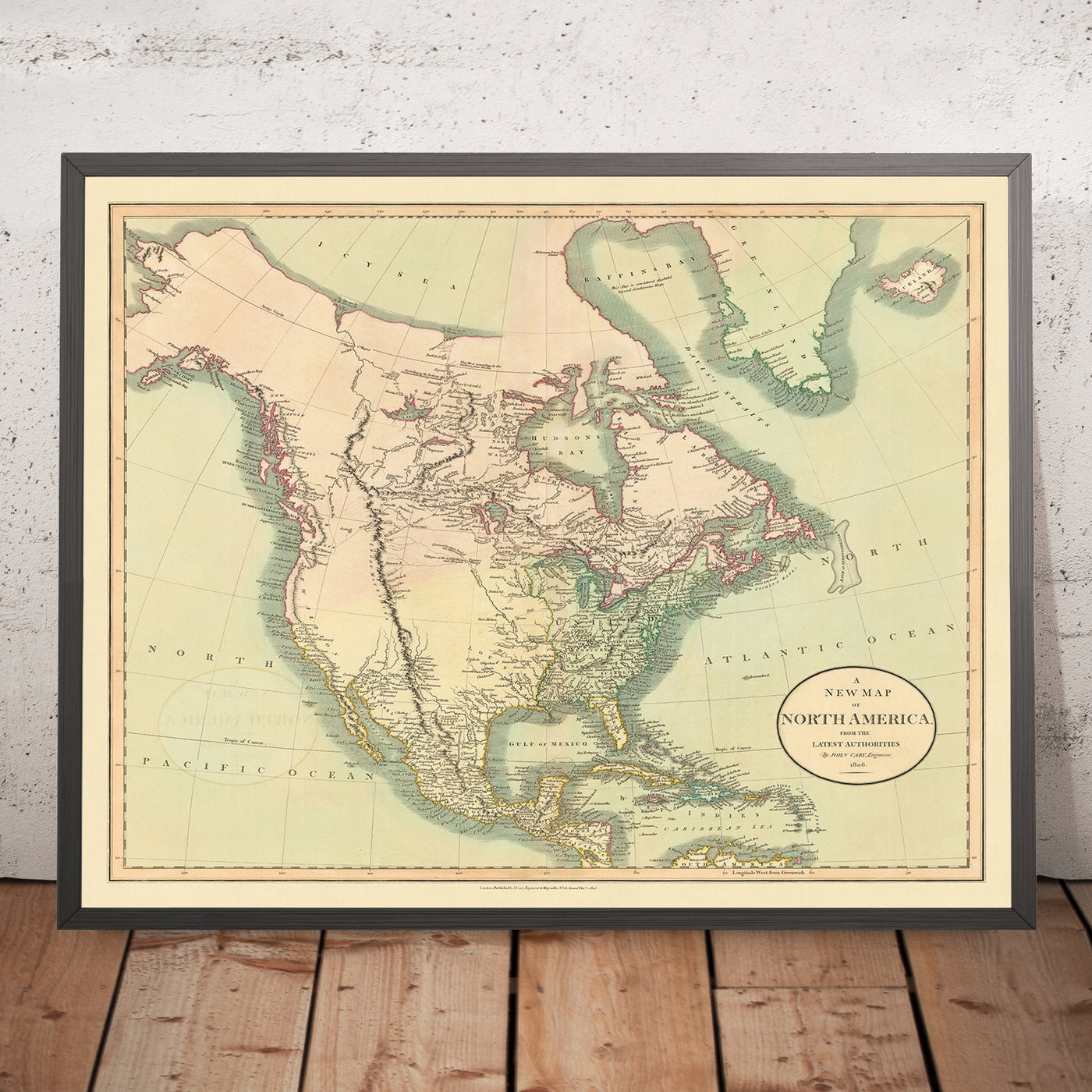 Ancienne carte de l'Amérique du Nord par Cary, 1806 : achat de la Louisiane, montagnes Rocheuses, océan Arctique, baie d'Hudson, passage du Nord-Ouest