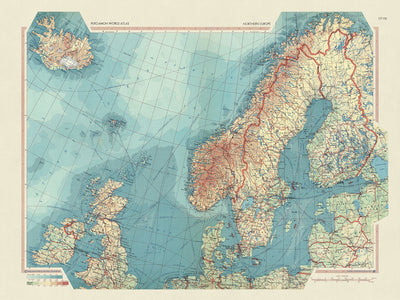 Alte Weltkarte von Nordeuropa vom polnischen Topographiedienst der Armee, 1967: Detaillierte politische und physische Karte von Skandinavien, Großbritannien und Island