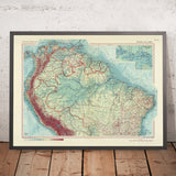 Old Map of Northern South America, 1967: Amazon River and Basin, Andes Mountains, Panama Canal, Caribbean