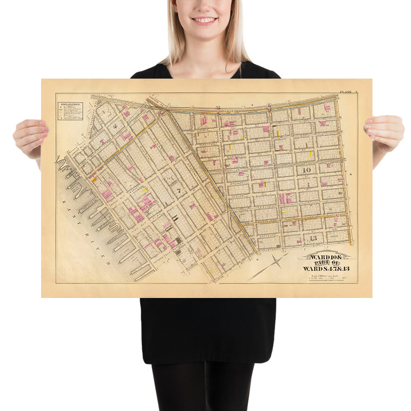 Ancienne carte du Lower East Side, Manhattan par Bromley, 1879 : James, Market, Pike, Rutgers Slip, Chatham Square