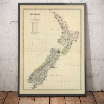 Old Map of New Zealand in 1879 by AK Johnston - Auckland, Christchurch, Wellington, Queenstown, Dunedin