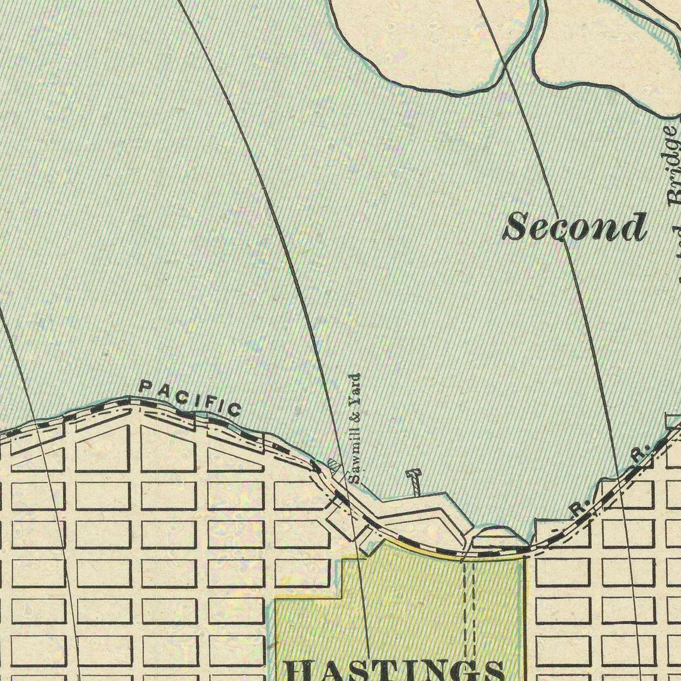 Mapa antiguo de la ciudad de Vancouver por Cram, 1895: Parque Stanley, Parque Hastings, False Creek, Entrada Burrard, Bahía Inglesa 