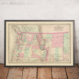 Old Map of the Pacific Northwest by J. H. Colton, 1868: Portland, Seattle, Boise, Helena, Cheyenne
