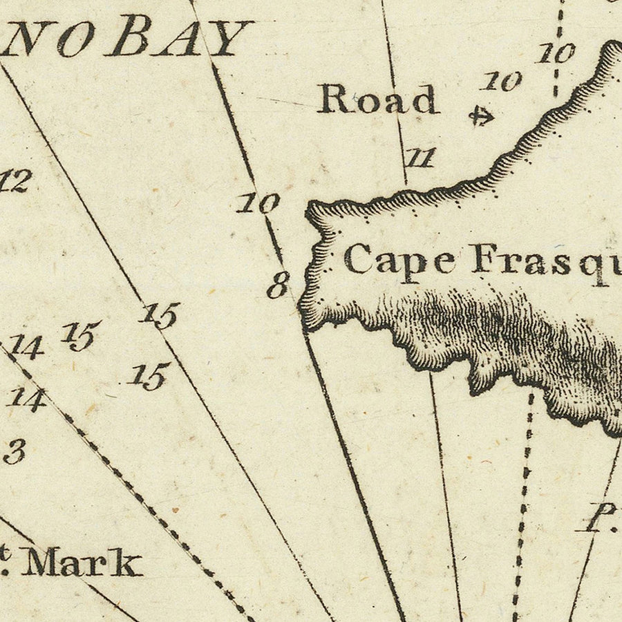 Vecchia Carta Nautica di Oristano di Heather, 1802: Sardegna, Stile Rococò, Profondità 