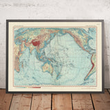 Mappa del Mondo Antico del Pacifico e degli Oceani Indiano, 1967: Carta Politica e Fisica Dettagliata 