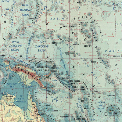 Alte Weltkarte Pazifik und Indischer Ozean vom polnischen Topographiedienst der Armee, 1967: Detaillierte politische und physische Karte, Mercator-Projektion, vor der Auflösung der Sowjetunion