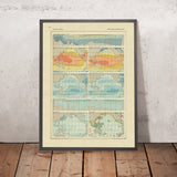 Old Infographic Map of the Pacific Ocean, 1967: Temperature, Salinity, Fisheries, Ocean Floor