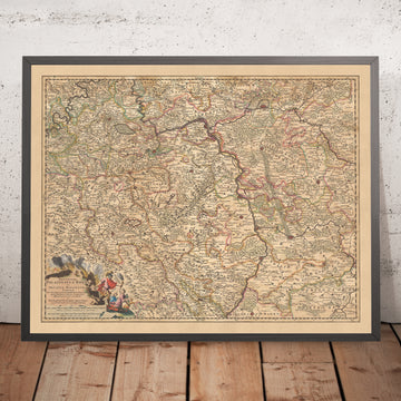 Ancienne carte du duché du Rhin Palatinat et de Zweibrücken, Visscher, 1690 : Francfort, Mannheim, Sarrebruck, Mayence, Darmstadt