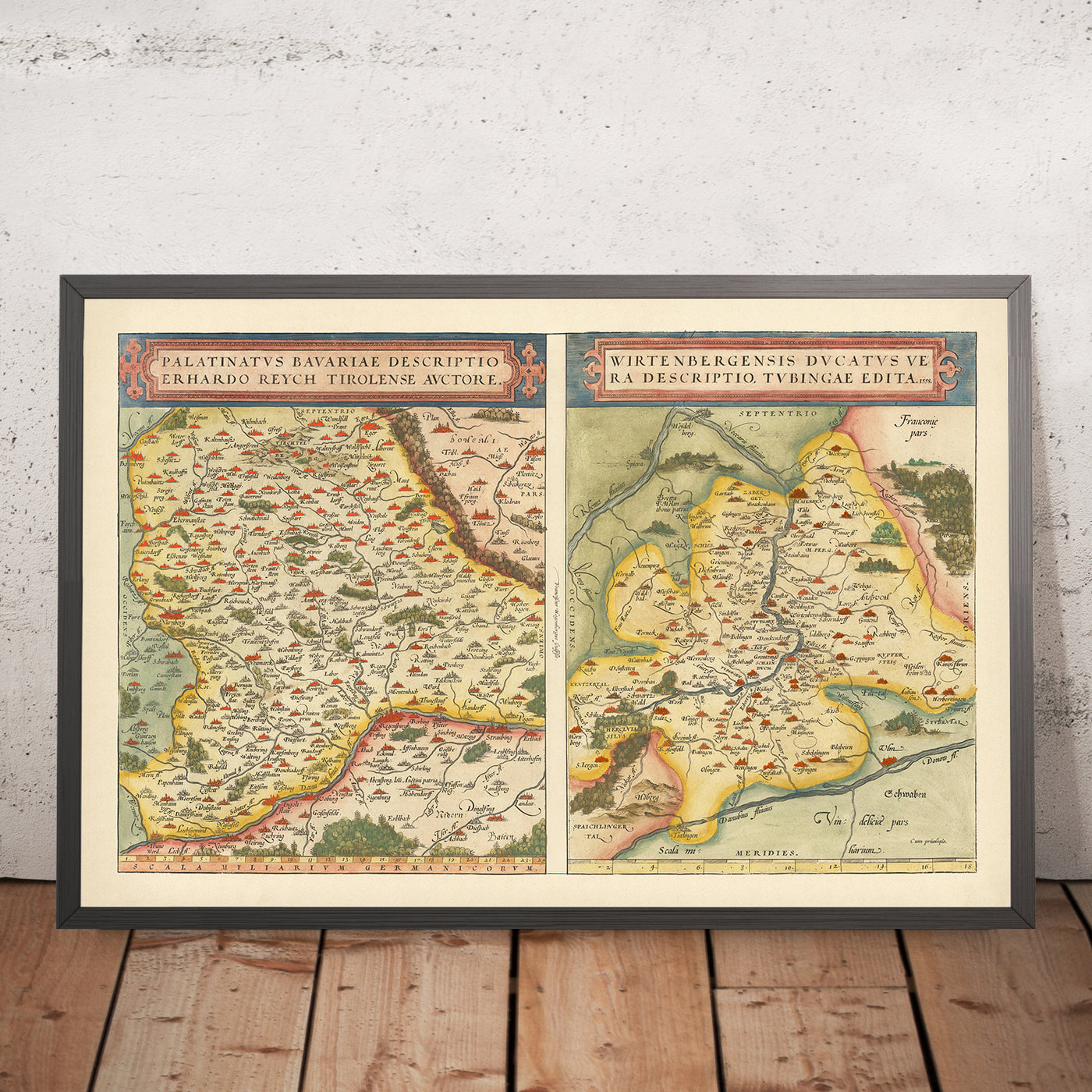 Alte Karte von Bayern und Württemberg von Ortelius, 1581: Donau, Rhein, Stuttgart, Regensburg, Wälder