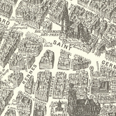 Ancienne carte Birdseye de Paris par La Rougery, 1920 : Tour Eiffel, Notre-Dame, Louvre, Montmartre, Seine