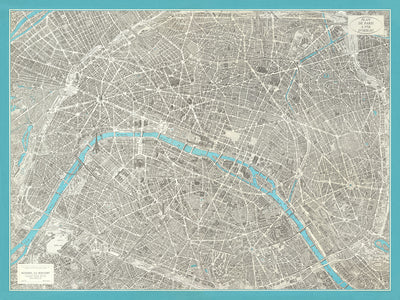 Ancienne carte Birdseye de Paris par La Rougery, 1920 : Tour Eiffel, Notre-Dame, Louvre, Montmartre, Seine