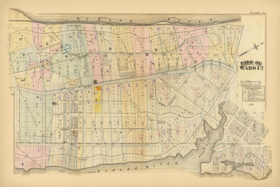 Carte de la vieille ville de New York par Bromley, 1879 : Harlem, Fort Washington, Fort George, Hudson River, Harlem River