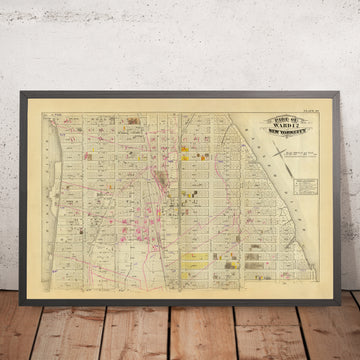 Mappa antica di Harlem, NYC di Bromley, 1879: Distretto 12, da West 130 a West 151 St, Fiume Hudson, Fiume Harlem, Broadway, Parchi 