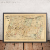 Ancienne carte de Harlem, NYC par Bromley, 1879 : rivière Hudson, rivière Harlem, High Bridge, Fort Washington, Audubon Park 